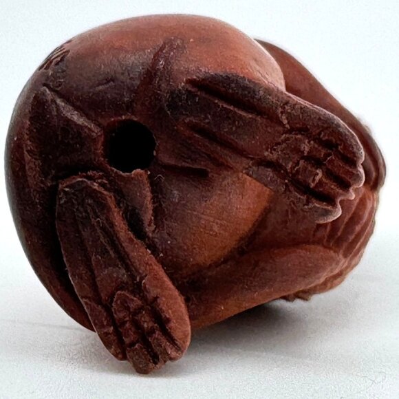 Ojime Bead Netsuke Hand-Carved Wooden Mouse Corn Cob Signed Figurine - Picture 8 of 8